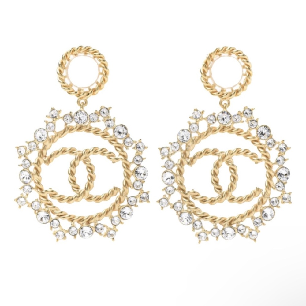 Chanel Pearl Crystal CC- casino clip on earrings